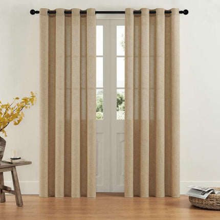 2 Panels Linen Curtains Light Filtering Window Semi Sheer Drapes Grommet Tops