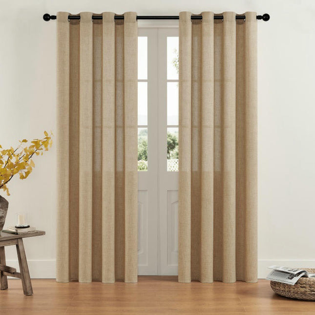 2 Panels Linen Curtains Light Filtering Window Semi Sheer Drapes Grommet Tops
