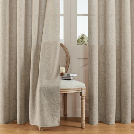 2 Panels Linen Curtains Light Filtering Window Semi Sheer Drapes Grommet Tops