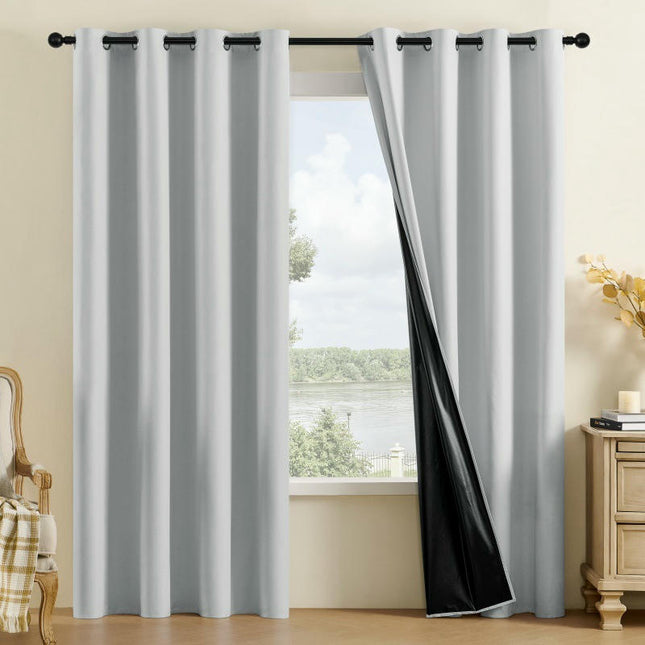 Blackout Thermal Insulated Curtains for Bedroom with Liner 2 Panels Grommet Tops