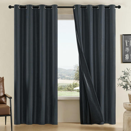Blackout Thermal Insulated Curtains for Bedroom with Liner 2 Panels Grommet Tops