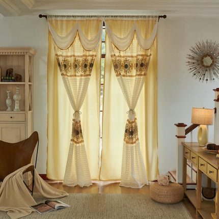 2 Panels European Embroidered Curtains for Living Room Bedroom Rod Pocket