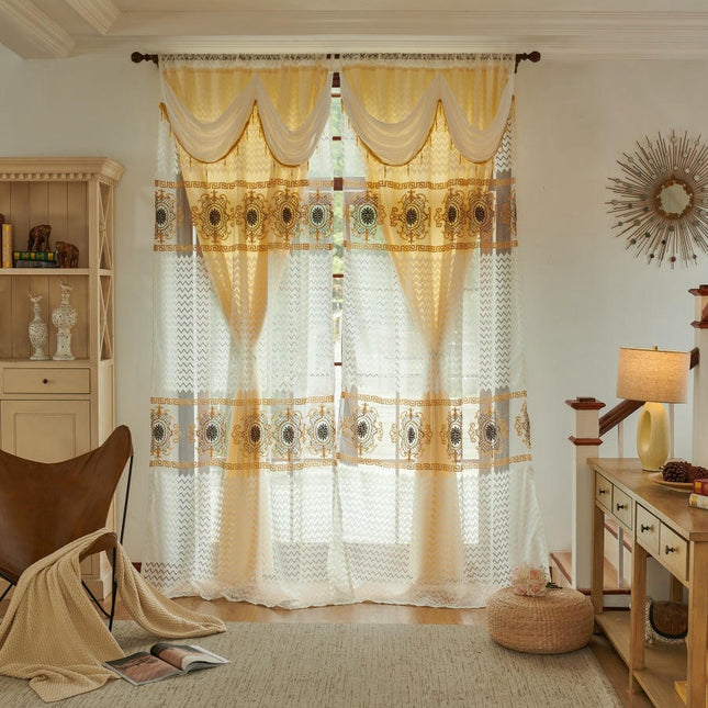 2 Panels European Embroidered Curtains for Living Room Bedroom Rod Pocket