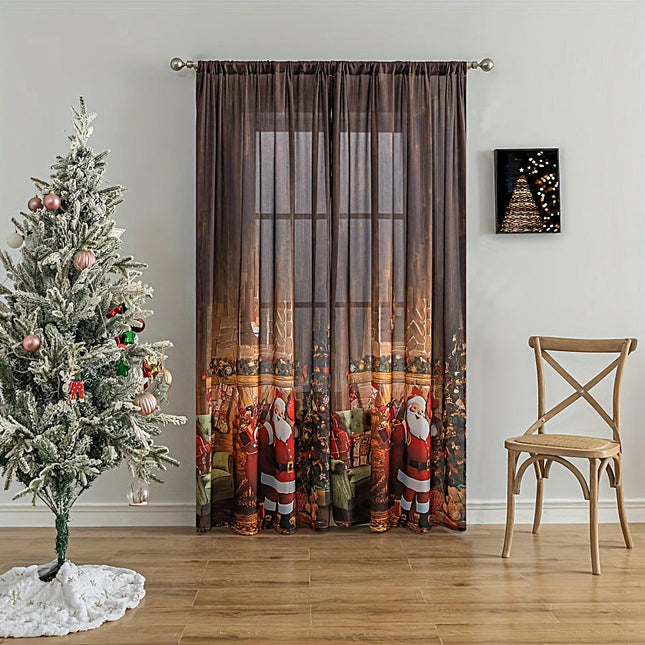 2 Panels Santa Christmas Curtains Blackout Room Window Drapes Rod Pocket