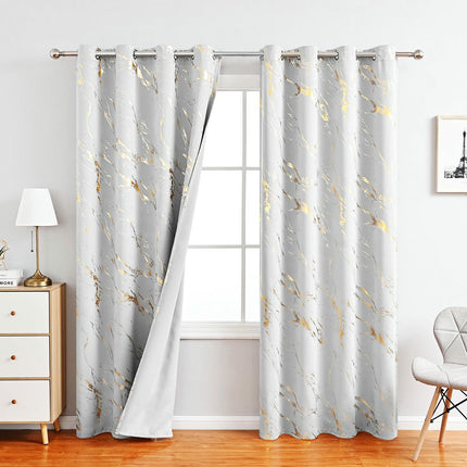 2 Panels Curtains,Marble Blackout Drapes for Bedroom Living Room Grommet Tops