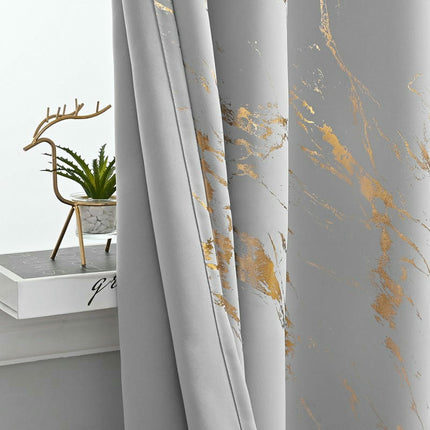 2 Panels Curtains,Marble Blackout Drapes for Bedroom Living Room Grommet Tops