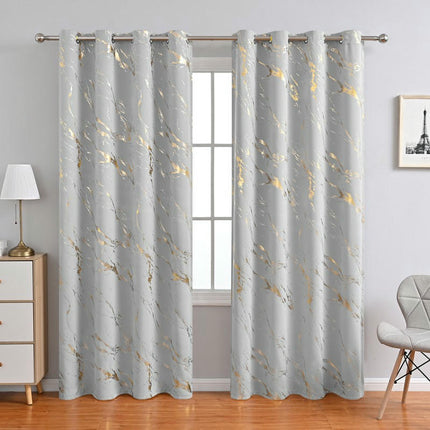 2 Panels Curtains,Marble Blackout Drapes for Bedroom Living Room Grommet Tops
