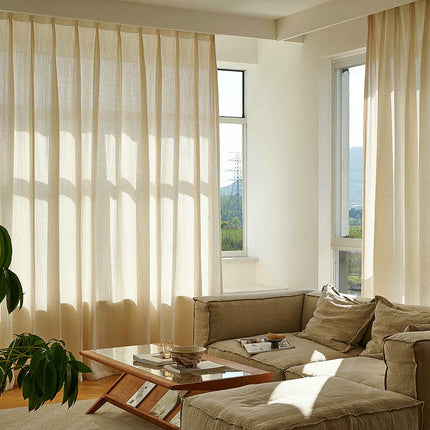 2 Panels Linen Semi Sheer Curtains Drapes for Living Room Hooks Top