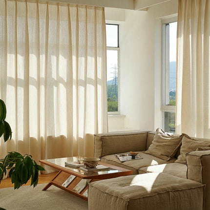 2 Panels Linen Semi Sheer Curtains Drapes for Living Room Hooks Top