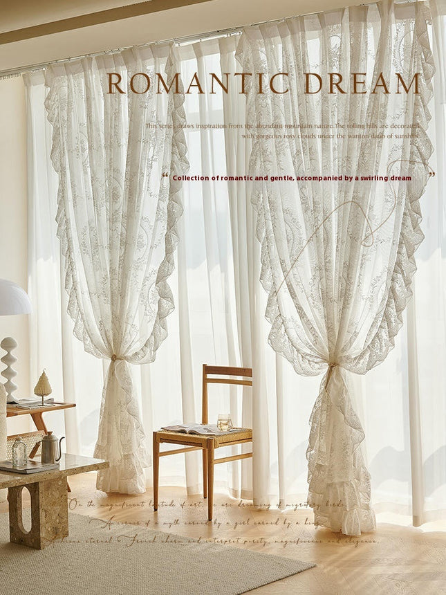 2 Panels Sheer Lace Curtains for Living Room Window Curtains Hooks Top