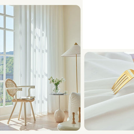 White Sheer Curtains 2 Panels Light Filtering Drapes for Living Room Hooks Top