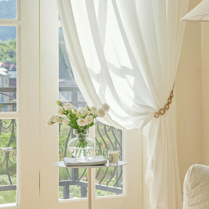 White Sheer Curtains 2 Panels Light Filtering Drapes for Living Room Hooks Top