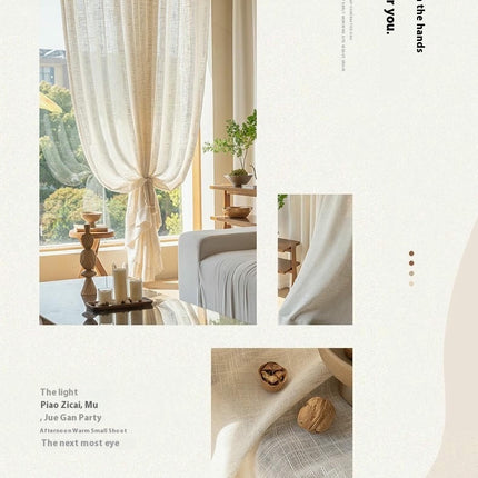 2 Panels linen Sheer Curtains Voile Window Drapes for Living Room Hooks Top