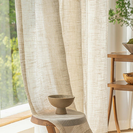2 Panels linen Sheer Curtains Voile Window Drapes for Living Room Hooks Top