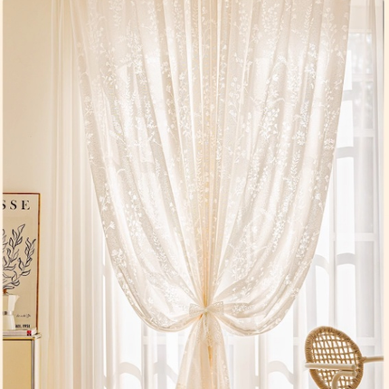 Sheer Curtains Embroidered Drapes for Living Room 2 Panels Treatments Hooks Top