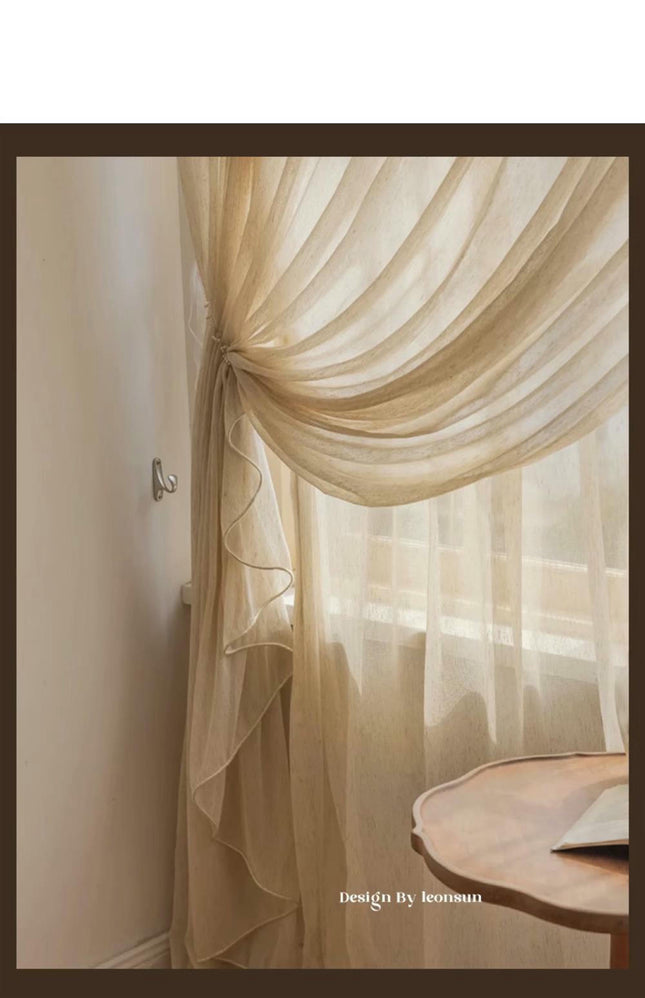 2 Panels Natural Linen Sheer Curtain Drapery for Living Room Hooks Top