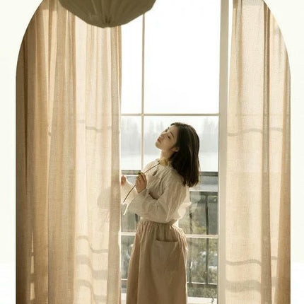 Cotton Linen Sheer Curtains 2 Panels for Living Room,Window Drapes Grommet Tops