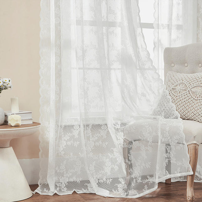 White Curtains 2 Panels Sheer Lace Curtains for Bedroom Curtains Rod Pocket