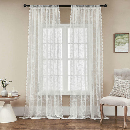 White Curtains 2 Panels Sheer Lace Curtains for Bedroom Curtains Rod Pocket