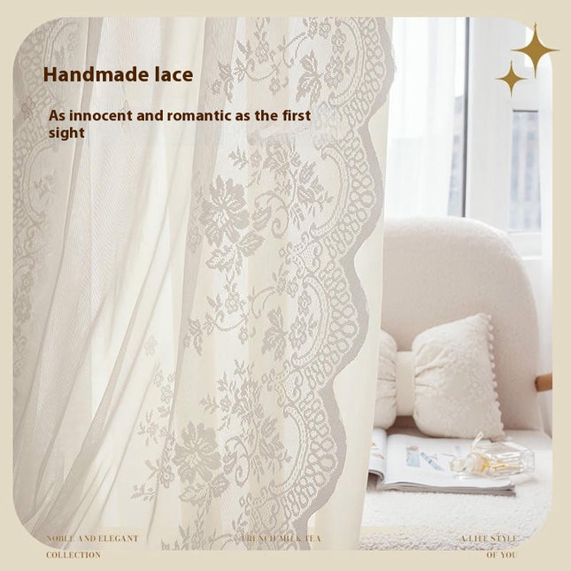 2 Panels Sheer Curtains Floral Lace Drapes for Living Room Bedroom Grommet Tops