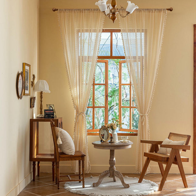 2 Panels Semi Sheer Window Curtains Boho Curtains for Living Room Rod Pocket