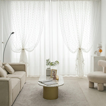 White Boho Sheer Curtains for Living Room Curtains 2 Panels Set,Grommet Tops