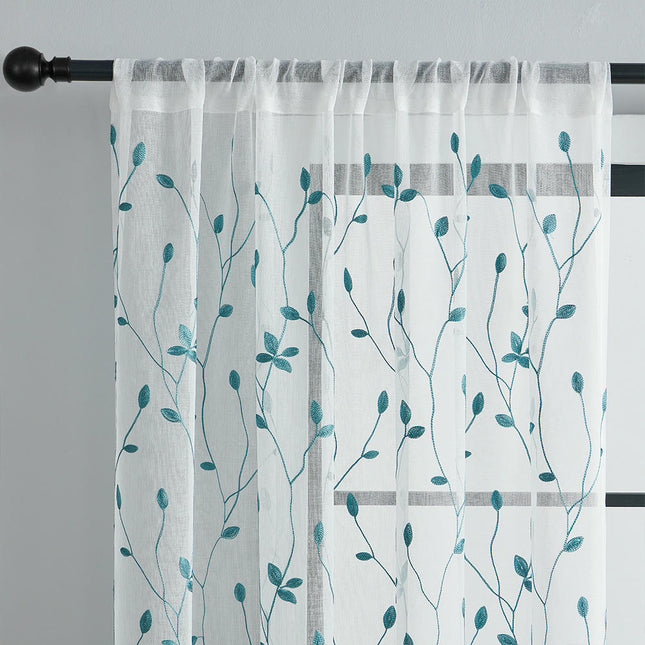 Semi Sheer Curtains for Living Room with Leaves Curtains 2 Panels Rod Pocket