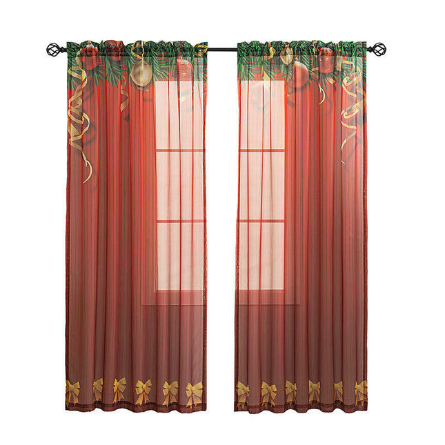 2 Panels Christmas Curtains for Living Room Sheer Drapes for Bedroom Rod Pocket