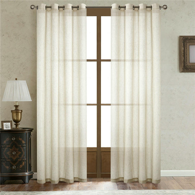 2 Panels Natural Linen Curtains for Living Room Bedroom Drapes Grommet Tops 1