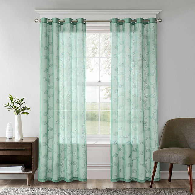 2 Panels Leaf Sheer Curtain Light Filtering Drapes for Room Decor Grommet Tops