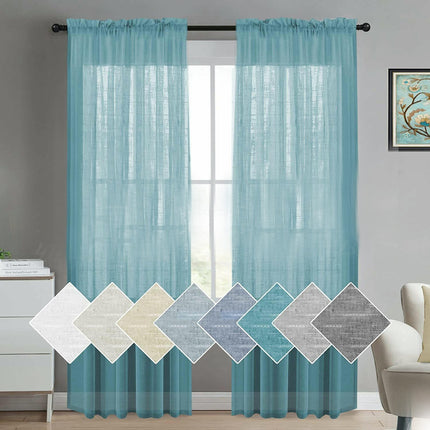 2 Panels Light Filtering Curtains Linen Semi Sheer Window Drapes Rod Pocket