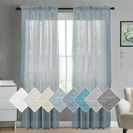 2 Panels Light Filtering Curtains Linen Semi Sheer Window Drapes Rod Pocket
