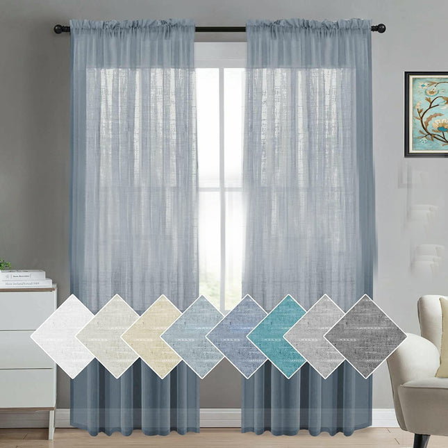 2 Panels Light Filtering Curtains Linen Semi Sheer Window Drapes Rod Pocket