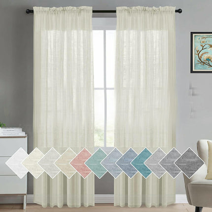 2 Panels Light Filtering Curtains Linen Semi Sheer Window Drapes Rod Pocket