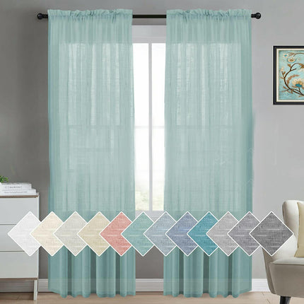 2 Panels Light Filtering Curtains Linen Semi Sheer Window Drapes Rod Pocket