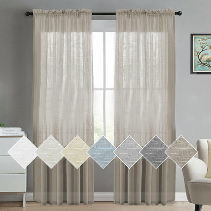 2 Panels Light Filtering Curtains Linen Semi Sheer Window Drapes Rod Pocket