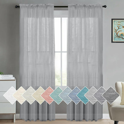 2 Panels Light Filtering Curtains Linen Semi Sheer Window Drapes Rod Pocket