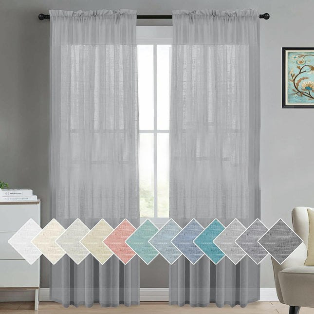 2 Panels Light Filtering Curtains Linen Semi Sheer Window Drapes Rod Pocket