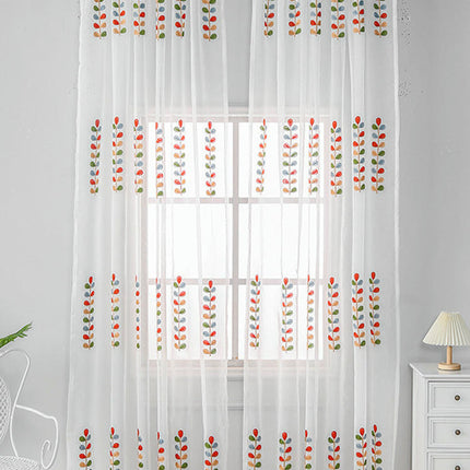 Decor Sheer Curtains with Leaf Pattern for Living Room 2 Panels Rod Pocket