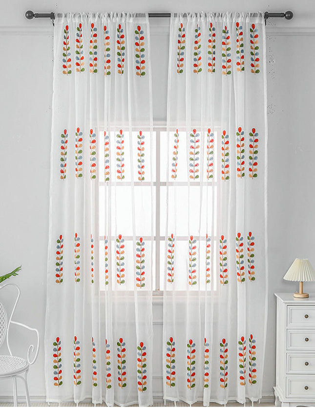 Decor Sheer Curtains with Leaf Pattern for Living Room 2 Panels Rod Pocket