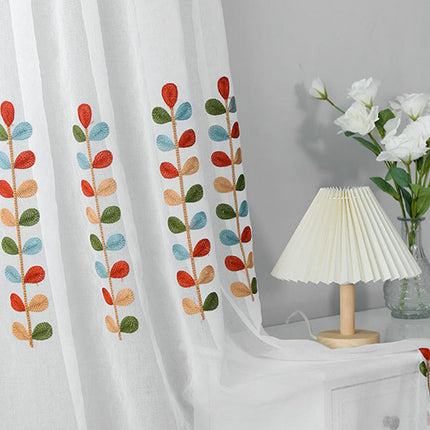 Decor Sheer Curtains with Leaf Pattern for Living Room 2 Panels Rod Pocket