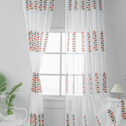 Decor Sheer Curtains with Leaf Pattern for Living Room 2 Panels Rod Pocket
