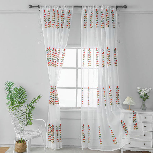 Decor Sheer Curtains with Leaf Pattern for Living Room 2 Panels Rod Pocket