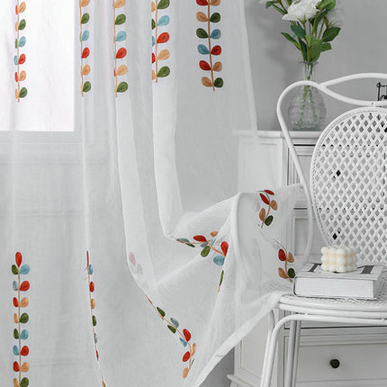 Decor Sheer Curtains with Leaf Pattern for Living Room 2 Panels Rod Pocket