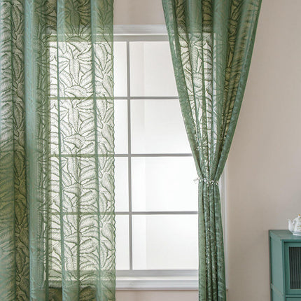 2 Panels Curtains for Living Room with Leaves Print Curtains Grommet Tops