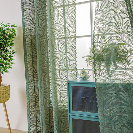 2 Panels Curtains for Living Room with Leaves Print Curtains Grommet Tops
