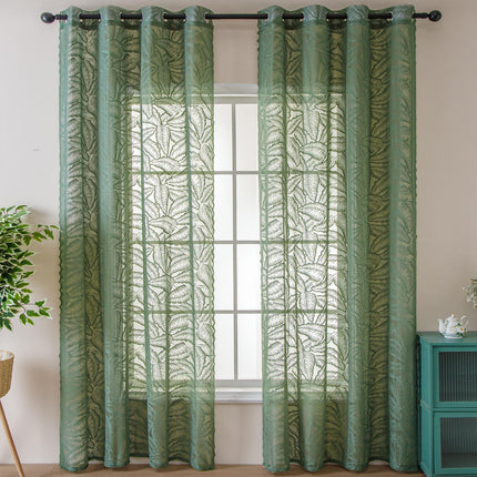 2 Panels Curtains for Living Room with Leaves Print Curtains Grommet Tops