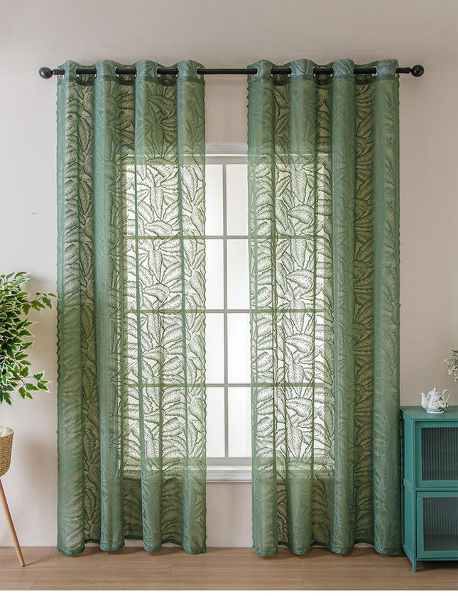 2 Panels Curtains for Living Room with Leaves Print Curtains Grommet Tops