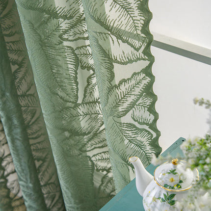 2 Panels Curtains for Living Room with Leaves Print Curtains Grommet Tops