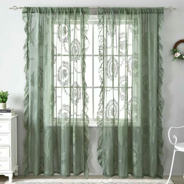 2 Panels Lace Curtains for Living-Room Sheer Floral  Window Drapery Rod Pocket